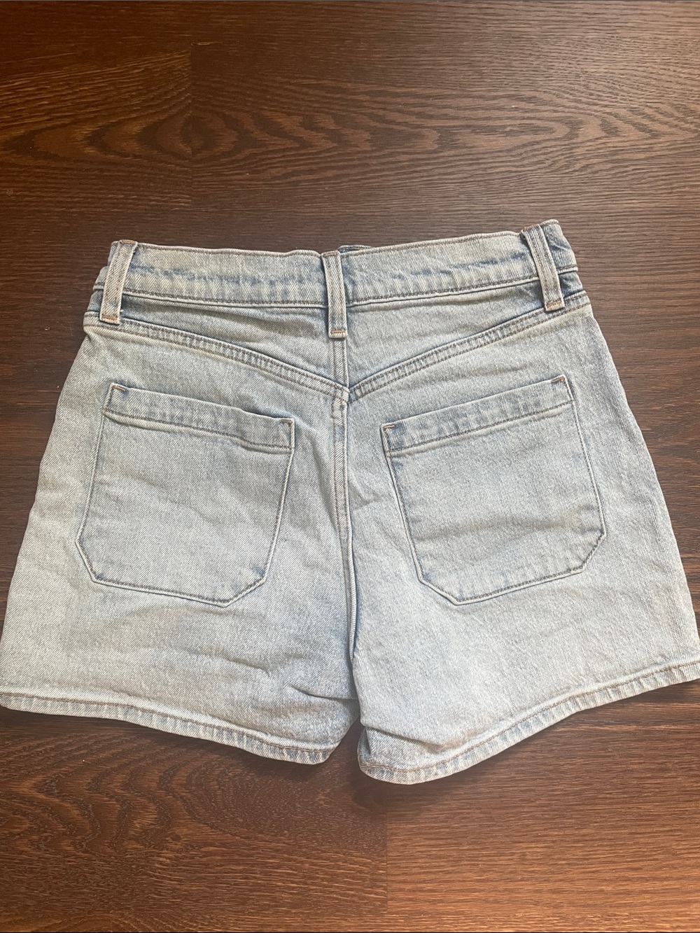 High-Rise Light Blue Denim Jean Shorts with Front Patch Pockets - Picture 3 of 4